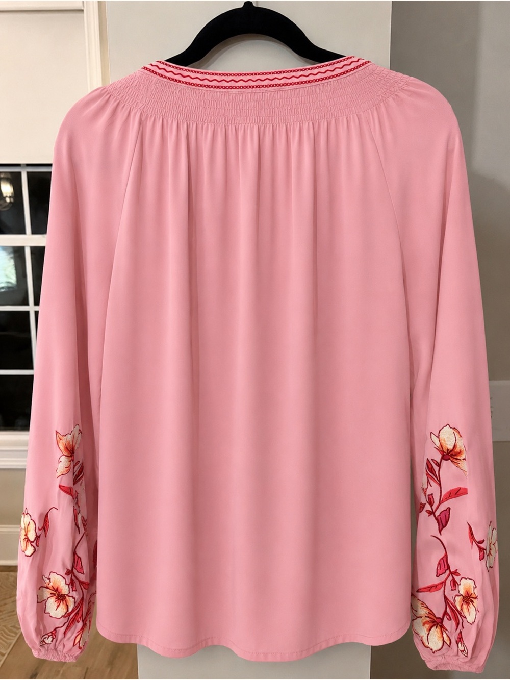 Embroidered Pink Peasant Blouse with Floral Detail 🌸NEW - Picture 6 of 6